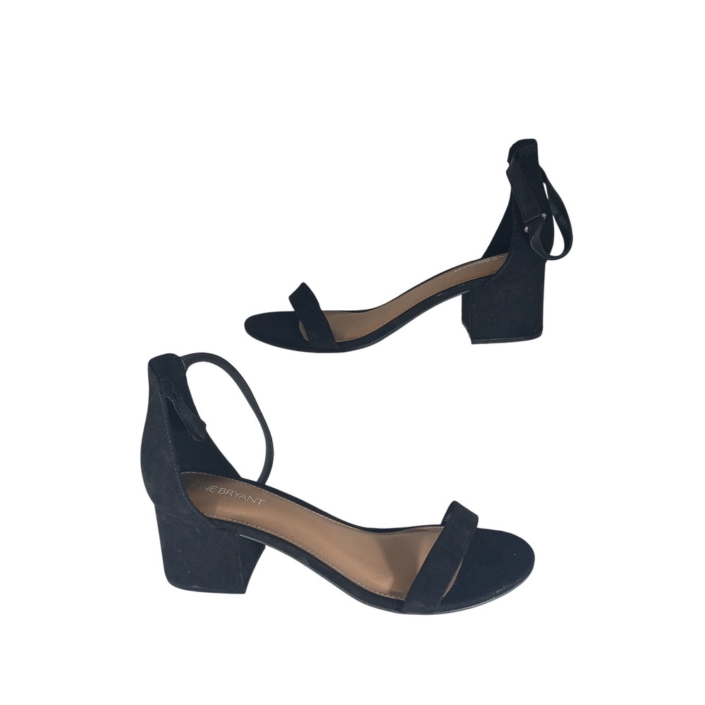 Lane Bryant Block Heel Sandals 9W Black Ankle Strap Minimalist Classic Chic